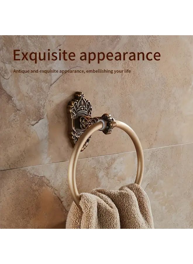 Carved Vintage Towel Ring Space Aluminum European Bathroom Round Ornate Rack - Image 1